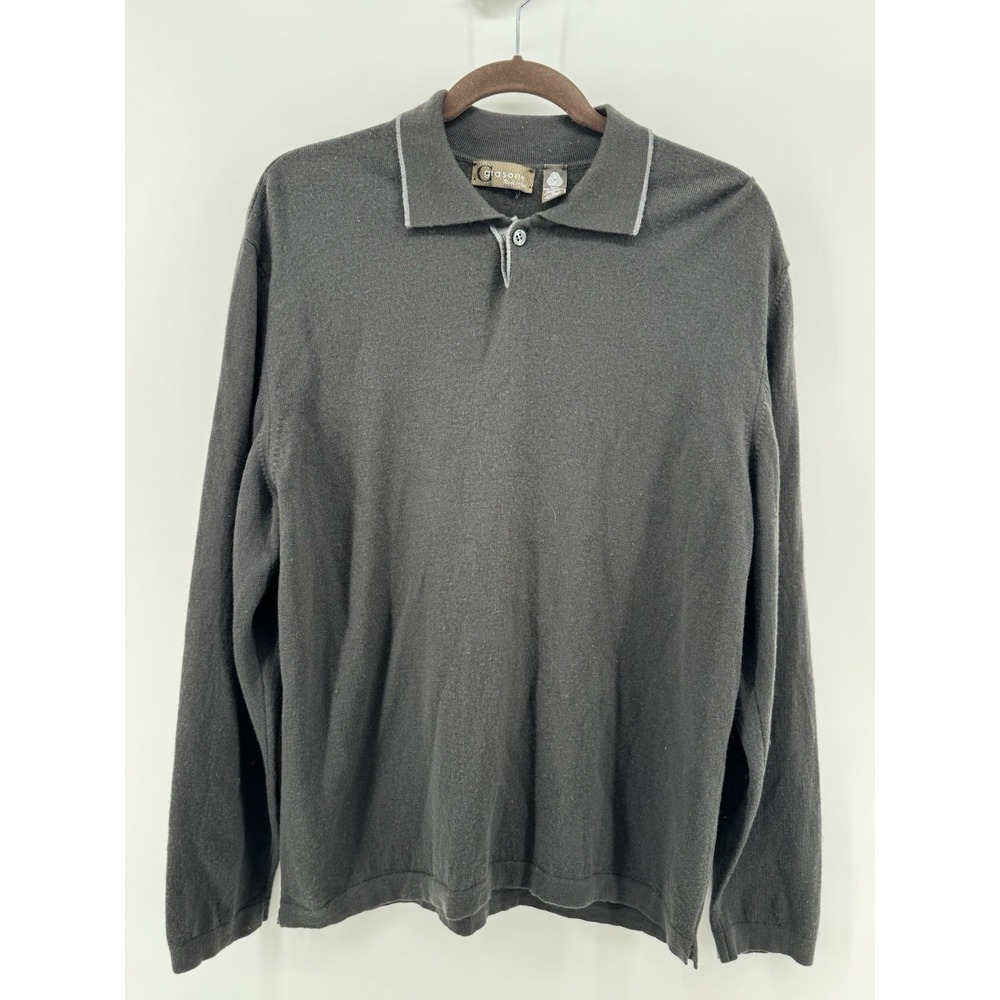 Giasone Wool Long Sleeve Sweater With Collar 1‎ Button Brown Men's Medium